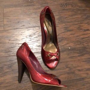 One pair of red heels.